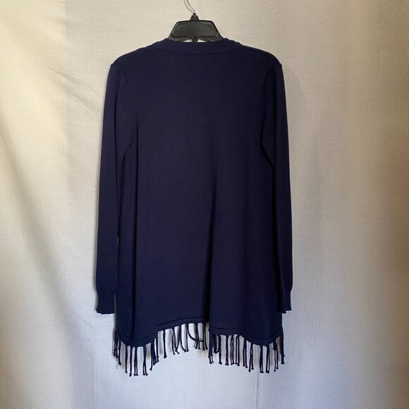 JOSEPH A. Navy Blue Rayon Fringe Hem Open Cardigan High-Low Sweater S - Picture 4 of 15